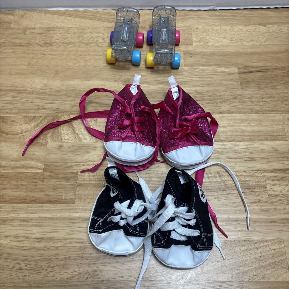 Build-A-Bear Workshop 2 Roller Skates 2 Shoes Black Sneakers Red Sparkling BAB